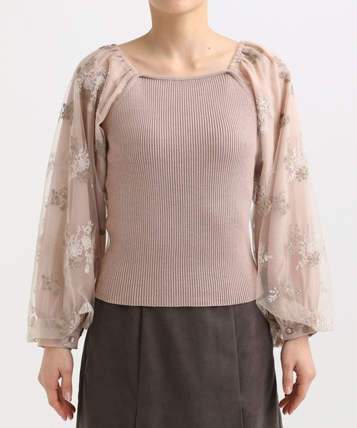 mysty woman（ミスティウーマン）の「フローラル刺繍スリーブニットプルオーバー  320880（ニット/セーター・レディース・ピンクベージュ/ブラック/アイボリー/グレイッシュブルー・FREE）」の17枚目の写真