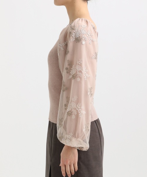 mysty woman（ミスティウーマン）の「フローラル刺繍スリーブニットプルオーバー  320880（ニット/セーター・レディース・ピンクベージュ/ブラック/アイボリー/グレイッシュブルー・FREE）」の18枚目の写真