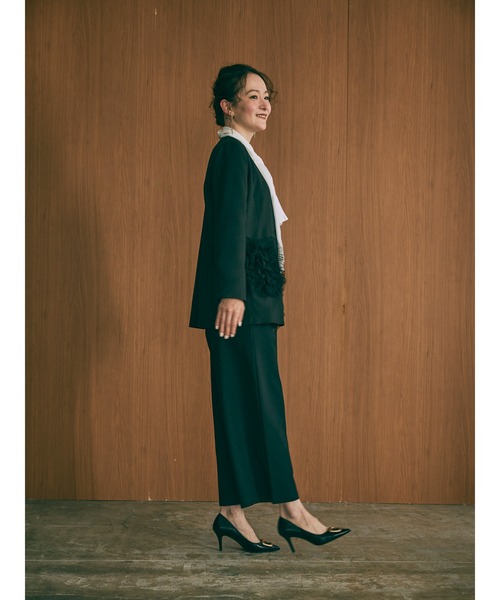 DOLLUPOOPS（ドールアップウップス）の「【定番オケージョンアイテム】ポケットチュールフリルモチーフ オーバージャケット（ノーカラージャケット・レディース・ブラック・38）」の4枚目の写真