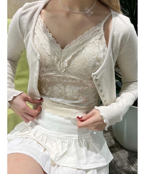 PHILLY（フィリー）の「【PHILLY】ベロアレースキャミソール（キャミソール・レディース・アイボリー/ブラック・FREE）」の2枚目の写真