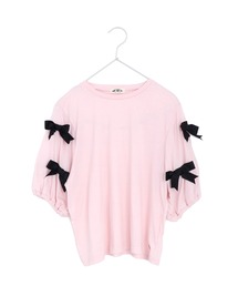 MAKE YOUR DAY（メイクユアデイ）の「ママとおそろい リボンパフスリーブ半袖Tシャツ■ママサイズ（Tシャツ/カットソー）」