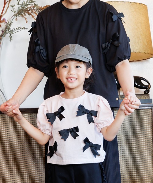 MAKE YOUR DAY(メイクユアデイ)の「ママとおそろい リボンパフスリーブ半袖Tシャツ■ママサイズ(Tシャツ/カットソー・レディース・オフホワイト/ブラック/ピンク・FREE)」の6枚目の写真