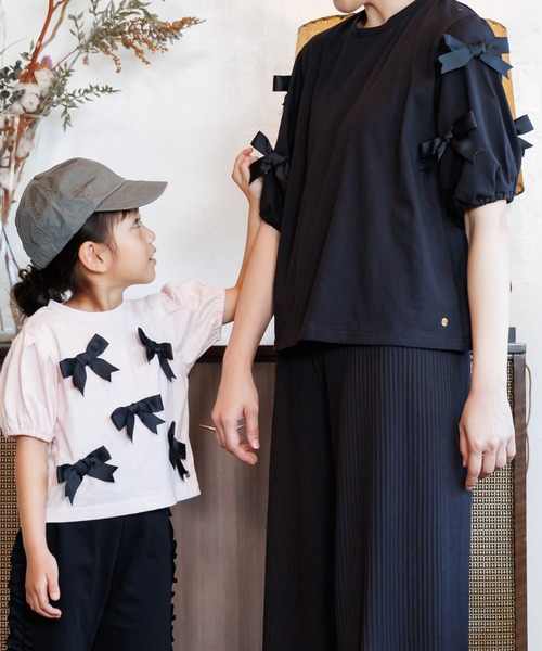 MAKE YOUR DAY(メイクユアデイ)の「ママとおそろい リボンパフスリーブ半袖Tシャツ■ママサイズ(Tシャツ/カットソー・レディース・オフホワイト/ブラック/ピンク・FREE)」の8枚目の写真