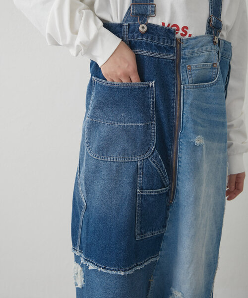etsinta(エシンタ)の「【etsinta】リメイクデニムジャンスカ(スカート・レディース・インディゴブルー・ONE SIZE)」の3枚目の写真