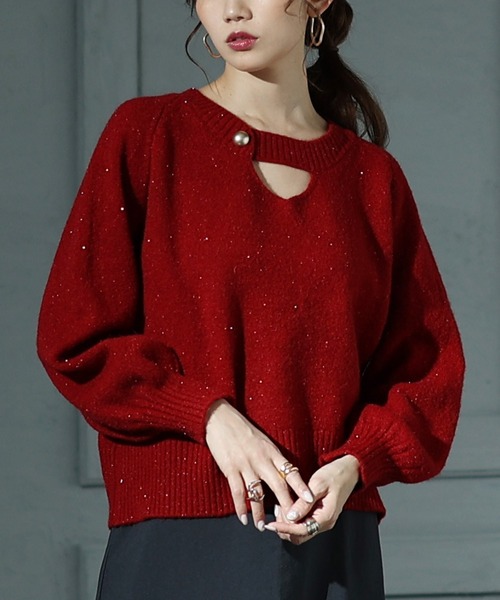 Sawa a la mode（サワアラモード）の「キーホールラメニット（ニット/セーター・レディース・ブラック/レッド・FREE）」の2枚目の写真