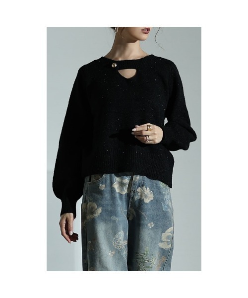 Sawa a la mode（サワアラモード）の「キーホールラメニット（ニット/セーター・レディース・ブラック/レッド・FREE）」の8枚目の写真