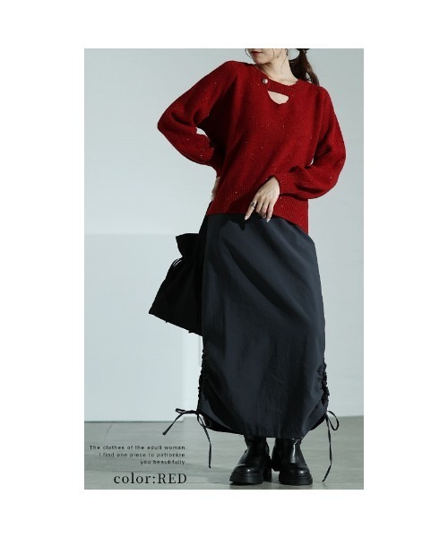 Sawa a la mode（サワアラモード）の「キーホールラメニット（ニット/セーター・レディース・ブラック/レッド・FREE）」の12枚目の写真