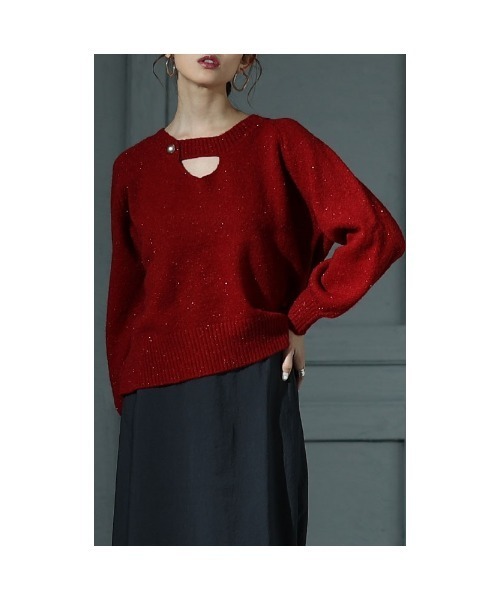 Sawa a la mode（サワアラモード）の「キーホールラメニット（ニット/セーター・レディース・ブラック/レッド・FREE）」の15枚目の写真