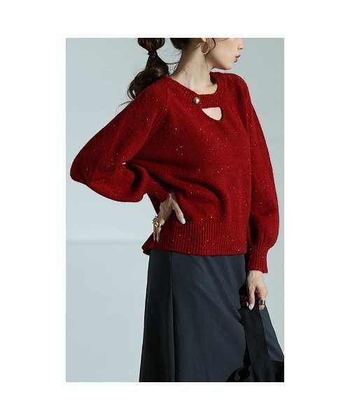 Sawa a la mode（サワアラモード）の「キーホールラメニット（ニット/セーター・レディース・ブラック/レッド・FREE）」の18枚目の写真