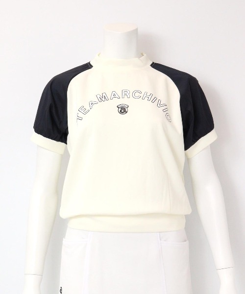 archivio(アルチビオ)の「<LADIES>異素材切替半袖プルオーバー(Tシャツ/カットソー・レディース・ホワイト×グリーン/ホワイト×ブラウン/ホワイト×ネイビー・S/M/L)」の3枚目の写真