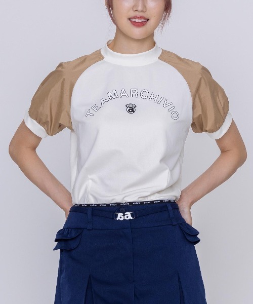 archivio(アルチビオ)の「<LADIES>異素材切替半袖プルオーバー(Tシャツ/カットソー・レディース・ホワイト×グリーン/ホワイト×ブラウン/ホワイト×ネイビー・S/M/L)」の13枚目の写真