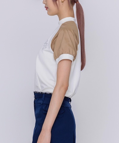 archivio(アルチビオ)の「<LADIES>異素材切替半袖プルオーバー(Tシャツ/カットソー・レディース・ホワイト×グリーン/ホワイト×ブラウン/ホワイト×ネイビー・S/M/L)」の14枚目の写真