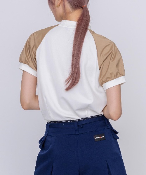 archivio(アルチビオ)の「<LADIES>異素材切替半袖プルオーバー(Tシャツ/カットソー・レディース・ホワイト×グリーン/ホワイト×ブラウン/ホワイト×ネイビー・S/M/L)」の15枚目の写真