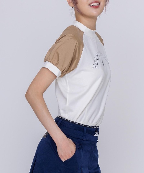archivio(アルチビオ)の「<LADIES>異素材切替半袖プルオーバー(Tシャツ/カットソー・レディース・ホワイト×グリーン/ホワイト×ブラウン/ホワイト×ネイビー・S/M/L)」の16枚目の写真