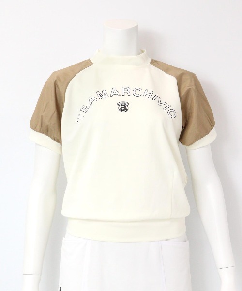 archivio(アルチビオ)の「<LADIES>異素材切替半袖プルオーバー(Tシャツ/カットソー・レディース・ホワイト×グリーン/ホワイト×ブラウン/ホワイト×ネイビー・S/M/L)」の4枚目の写真