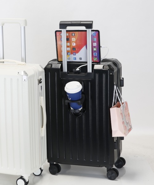 relac(レーラック)の「ドリンクホルダー付き 多機能 キャリーケース Mサイズ 4~7泊用(スーツケース/キャリーバッグ・レディース・ブラック/ホワイト/ピンク/ブルー・MEDIUM)」の8枚目の写真
