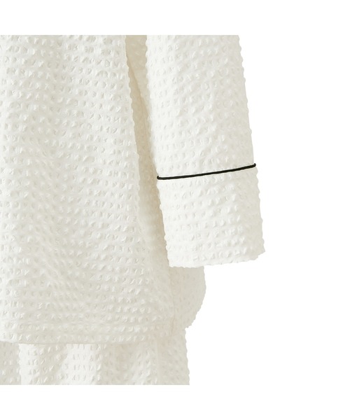 ロゴ刺繍 チェックジャガードパジャマ ホワイト（ルームウェア