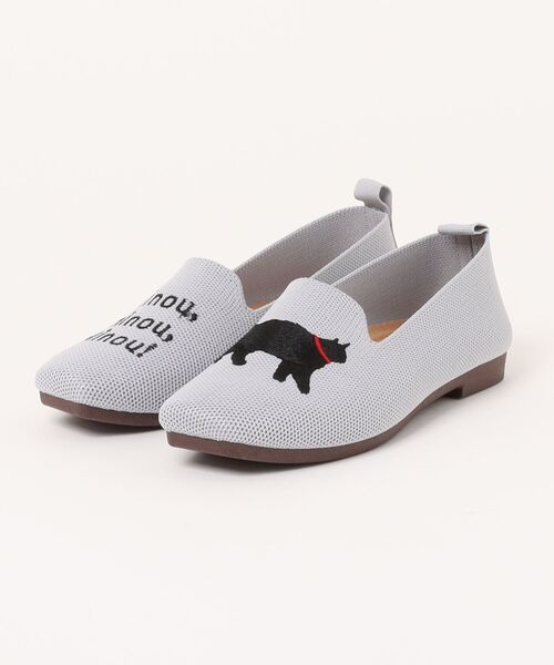 tone(トーン)の「洗える 軽量 ローヒール スクエア 猫刺繍 アニマル ニットパンプス スリッポン オペラシューズ/hsky(スリッポン・レディース・グレー/ブラック/ホワイト・X-LARGE/LARGE/MEDIUM/SMALL)」の8枚目の写真