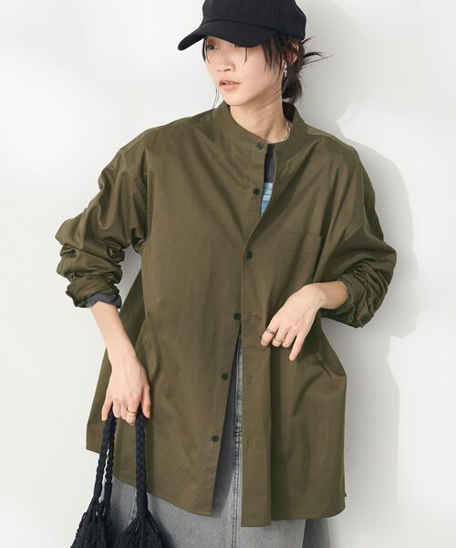CRAFT STANDARD BOUTIQUE（クラフトスタンダードブティック）の「【ユニセックス】バンドカラーシャツB（シャツ/ブラウス・レディース・ベージュ/ダークカーキ・S/M）」の3枚目の写真