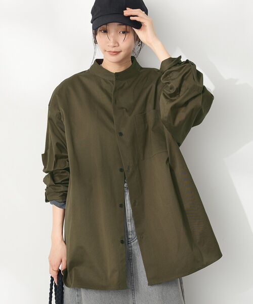 CRAFT STANDARD BOUTIQUE（クラフトスタンダードブティック）の「【ユニセックス】バンドカラーシャツB（シャツ/ブラウス・レディース・ベージュ/ダークカーキ・S/M）」の4枚目の写真