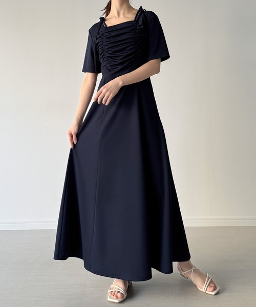 junoah(ジュノア)の「ギャザーデザインリボンフレア薄手カットソーワンピース【ペチスカートセット】(ワンピース・レディース・チャコール/ネイビー/ブラック・SMALL/MEDIUM/LARGE)」の15枚目の写真