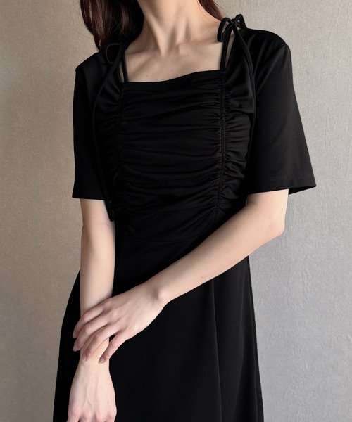 junoah(ジュノア)の「ギャザーデザインリボンフレア薄手カットソーワンピース【ペチスカートセット】(ワンピース・レディース・チャコール/ネイビー/ブラック・SMALL/MEDIUM/LARGE)」の17枚目の写真