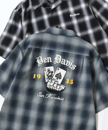BEN DAVIS（ベンデイビス）の「BEN DAVIS/ベンデイビス CARDS EMB PLAID OC SS SHIRT/オーバーサイズ チェック バックチェーン刺繍 オープンカラー 半袖シャツ/レディース メンズ（シャツ/ブラウス）」