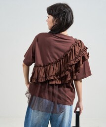 Tシャツ/カットソー（ブラウン/茶色系・フリル）ファッション
