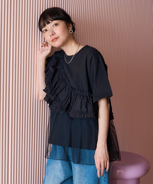 セール】＜新色追加＞フリルチュールドッキングTシャツ（Tシャツ