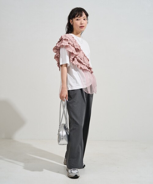 tシャツ フリルチュールドッキングTシャツ レディース antiqua tシャツ フリルチュールドッキングTシャツ レディース