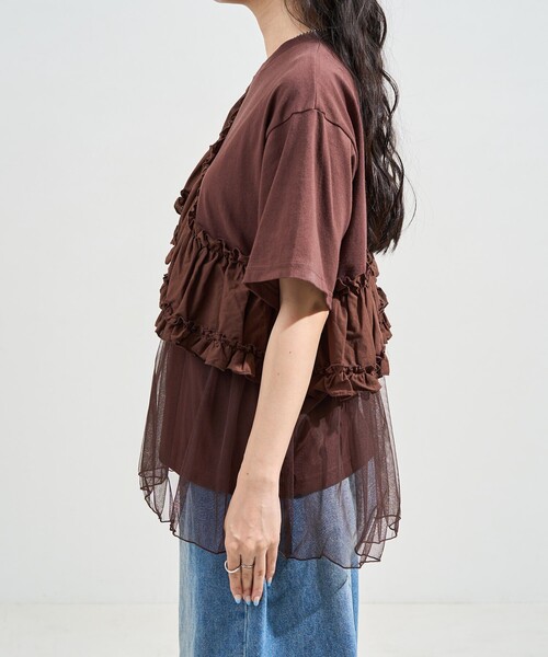 セール】＜新色追加＞フリルチュールドッキングTシャツ（Tシャツ