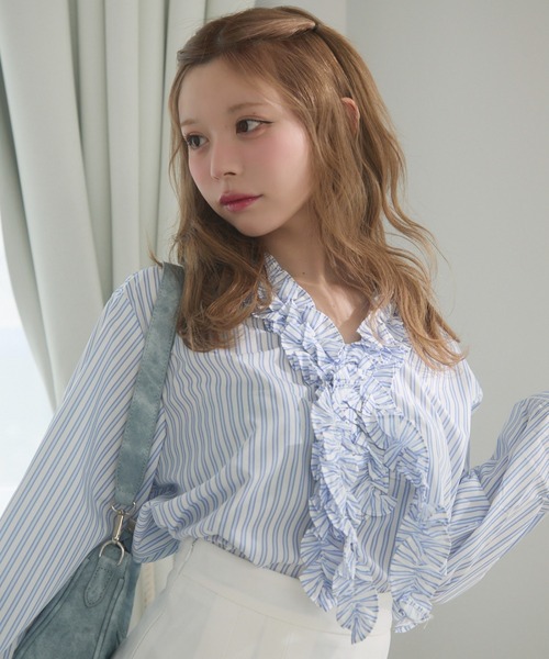フラメンコブラウス　ターコイズ✨ ギャザーシャツブラウス通販｜レディースファッション・20代 30