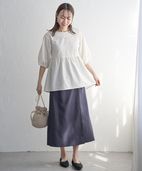 IKKA LOUNGE(イッカラウンジ)の「リネンライクラップスカート(スカート・レディース・オートミール/ダークネイビー・L/M/S)」の8枚目の写真
