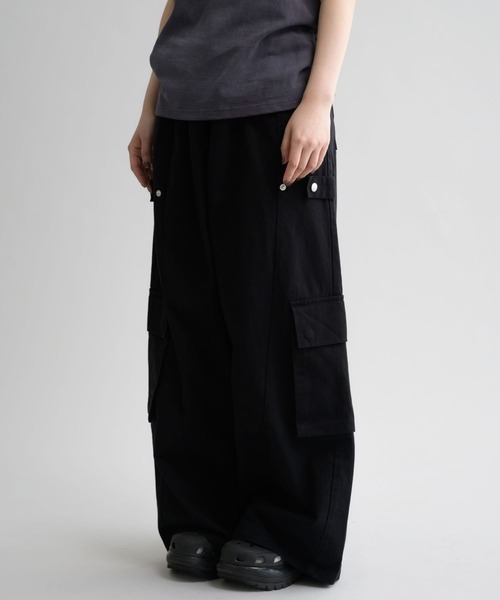 エプノック/スナップボタンタックカーゴパンツ S ブラック EPNK】Snap button tuck cargo pants / スナップボタンタック