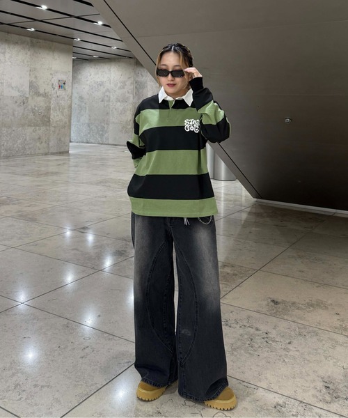 sedacle（セダクル）の「ボーダーラガーシャツ（Tシャツ/カットソー・レディース・グリーン/ベージュ・LARGE/MEDIUM/SMALL）」の17枚目の写真