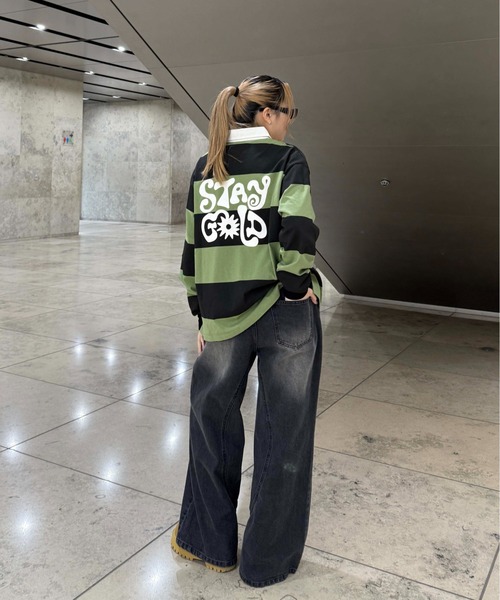 sedacle（セダクル）の「ボーダーラガーシャツ（Tシャツ/カットソー・レディース・グリーン/ベージュ・LARGE/MEDIUM/SMALL）」の19枚目の写真