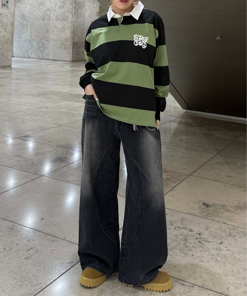sedacle（セダクル）の「ボーダーラガーシャツ（Tシャツ/カットソー・レディース・グリーン/ベージュ・LARGE/MEDIUM/SMALL）」の16枚目の写真