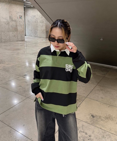 sedacle（セダクル）の「ボーダーラガーシャツ（Tシャツ/カットソー・レディース・グリーン/ベージュ・LARGE/MEDIUM/SMALL）」の13枚目の写真