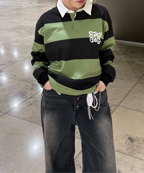 sedacle（セダクル）の「ボーダーラガーシャツ（Tシャツ/カットソー・レディース・グリーン/ベージュ・LARGE/MEDIUM/SMALL）」の12枚目の写真