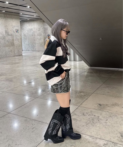 sedacle（セダクル）の「ボーダーラガーシャツ（Tシャツ/カットソー・レディース・グリーン/ベージュ・LARGE/MEDIUM/SMALL）」の11枚目の写真