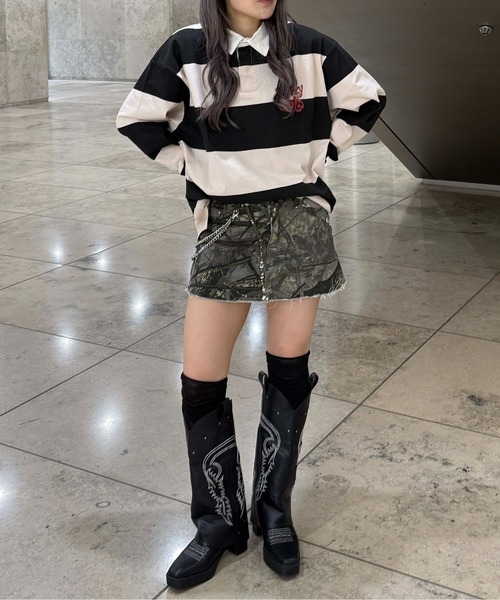 sedacle（セダクル）の「ボーダーラガーシャツ（Tシャツ/カットソー・レディース・グリーン/ベージュ・LARGE/MEDIUM/SMALL）」の8枚目の写真