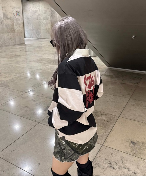 sedacle（セダクル）の「ボーダーラガーシャツ（Tシャツ/カットソー・レディース・グリーン/ベージュ・LARGE/MEDIUM/SMALL）」の6枚目の写真