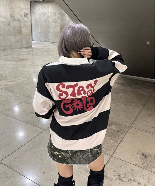 sedacle（セダクル）の「ボーダーラガーシャツ（Tシャツ/カットソー・レディース・グリーン/ベージュ・LARGE/MEDIUM/SMALL）」の7枚目の写真
