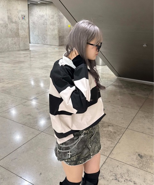 sedacle（セダクル）の「ボーダーラガーシャツ（Tシャツ/カットソー・レディース・グリーン/ベージュ・LARGE/MEDIUM/SMALL）」の5枚目の写真