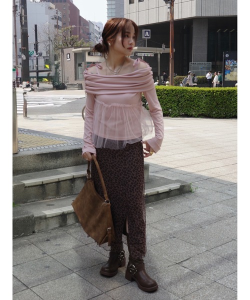 tシャツ tulle off shoulder top レディース tulle off shoulder top（Tシャツ/カットソー）｜jumelle