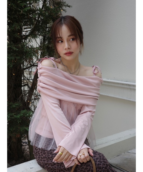 JUMELLE(ジュメロ)の「tulle off shoulder top(Tシャツ/カットソー・レディース・ベージュ/ピンク・FREE)」の15枚目の写真