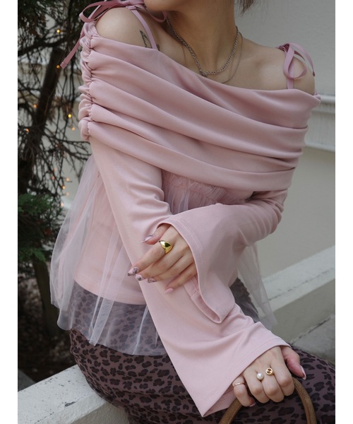 JUMELLE(ジュメロ)の「tulle off shoulder top(Tシャツ/カットソー・レディース・ベージュ/ピンク・FREE)」の14枚目の写真