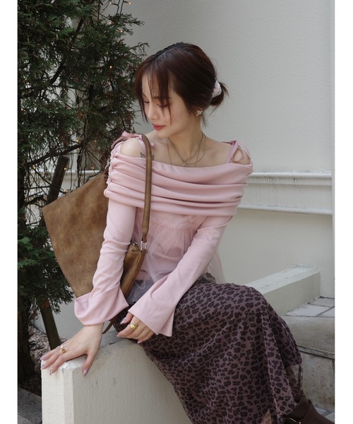 tシャツ tulle off shoulder top レディース tulle off shoulder top（Tシャツ/カットソー）｜jumelle