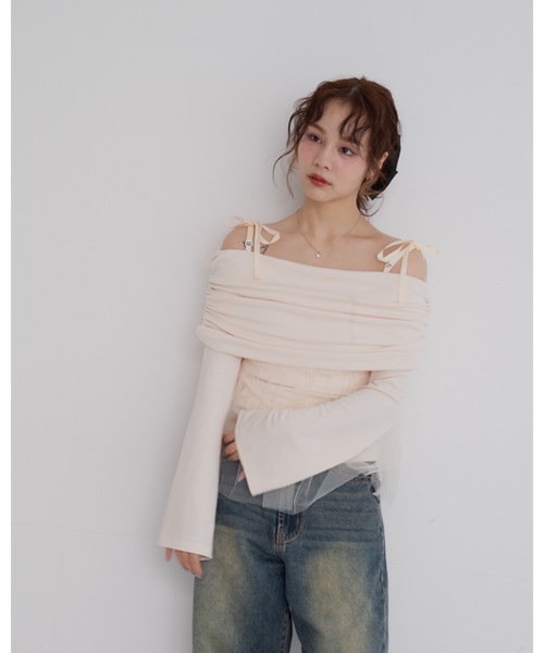 tシャツ tulle off shoulder top レディース tulle off shoulder top（Tシャツ/カットソー）｜jumelle