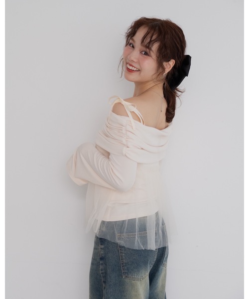 JUMELLE(ジュメロ)の「tulle off shoulder top(Tシャツ/カットソー・レディース・ベージュ/ピンク・FREE)」の5枚目の写真